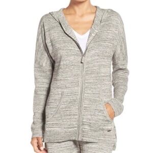 UGG Willa Zip Front Lightweight Sweater Hoodie Medium Heathered Tan White Gray